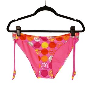 NEW ARIZONA JEANS Polka Dot Metallic Swirl Pink Yellow Orange Bikini Bottoms L